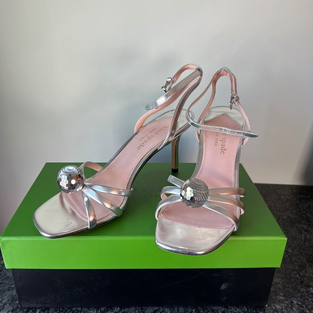 Kate Spade New York Womens LETS DANCE HEEL Silver Leather Pumps Shoes NWT 8.5